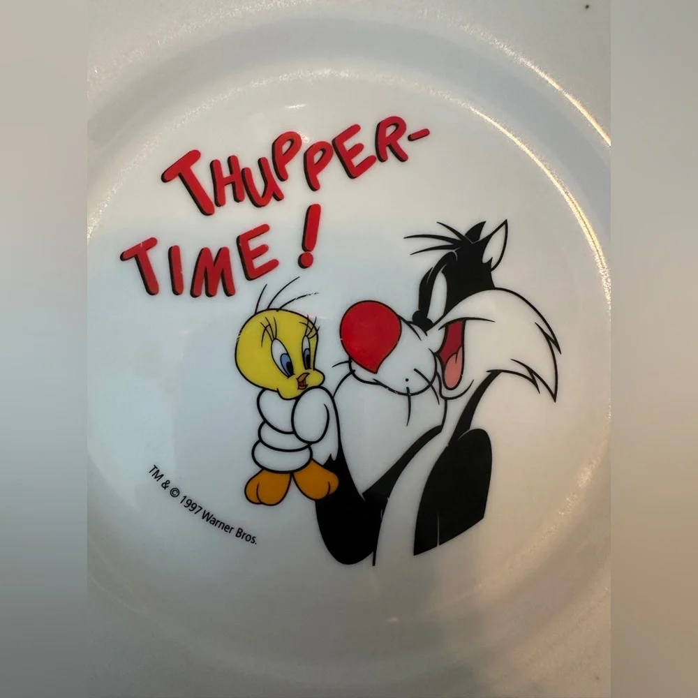 Vtg Warner Bros 1997 Ceramic Plate Sylvester Tweety Bird “THUPPER TIME